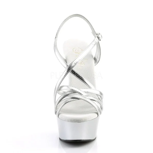 Pleaser DELIGHT-613 - 6x22 Criss-Cross Strap Sandal - Silver 13
