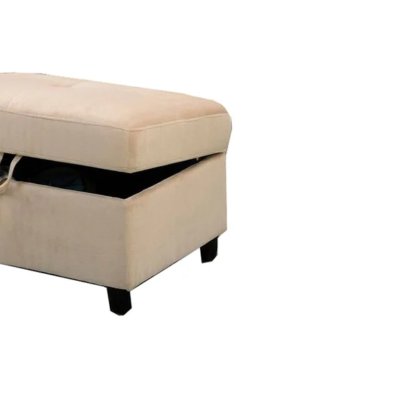 Fabric Upholstered Rectangular Ottoman with Hidden Storage - Beige