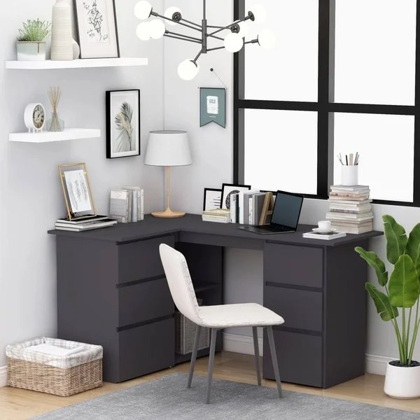 vidaXL Corner Desk Gray 57.1x22x39.4x22x29.9x22 Chipboard