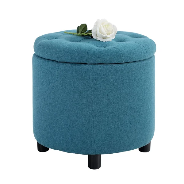 Phi Villa Storage Ottoman Tufted Round Footstool - Black