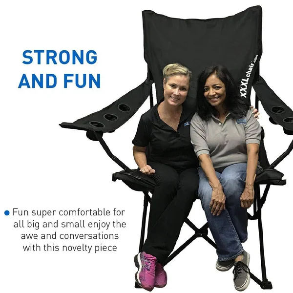 EasyGoProducts Giant Oversized Big Portable Folding Camping Beach Outdoor Chair with 6 Cup Holders! Fold Compact Into Carry Bag