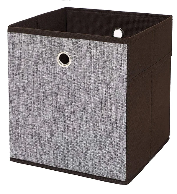 Clothes Storage Box with Fabric Wrapping, Set of 4, Brown and Gray