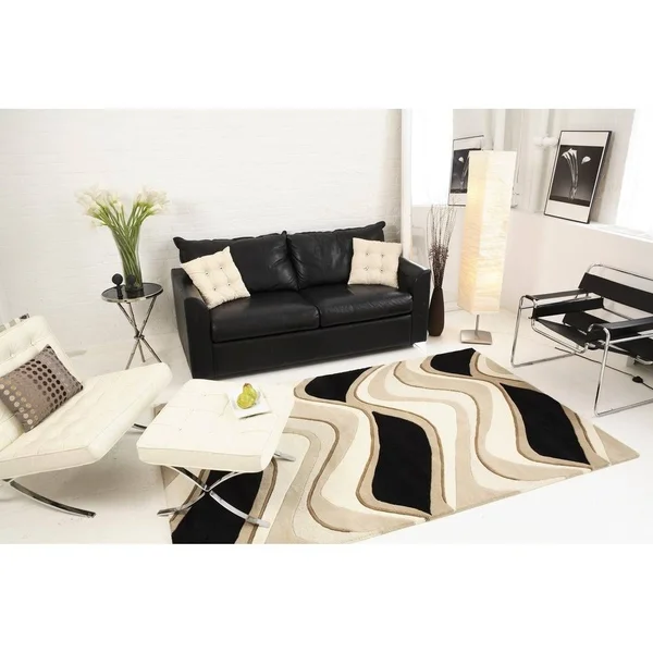 Kas Eternity Waves Hand-Tufted Wool Rug Ivory 2&3x22 x 3&9x22 Latex Free Wool Abstract, Stripe