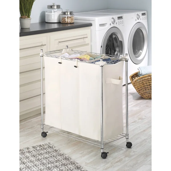 Whitmor Supreme Laundry Sorter with Canvas Bag, Silver, 14in x 29.88in x 8.82in