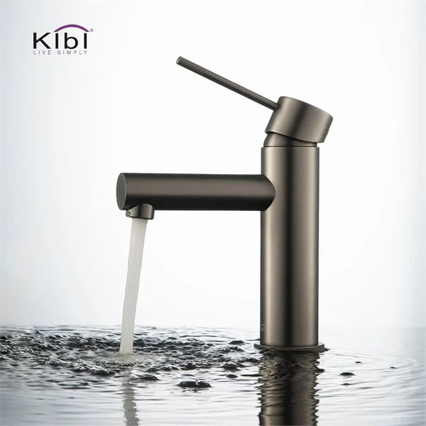 KIBI Solid Brass Single Hole Bathroom Faucet with Pop Up Drain Gray Titanium