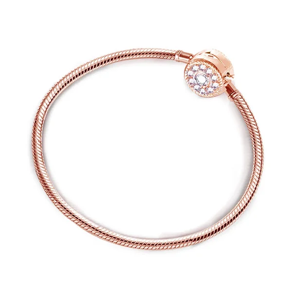 Rose Gold Sterling Silver Charm Bangle Bracelets Basic Bracelet for Charms