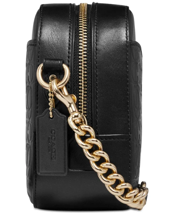 Coach Signature Embossed Leather Camera Bag Black