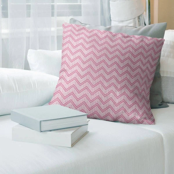 Warm Classic Hand Drawn Chevron Pattern Throw Pillow - 14 x 14 - Pink - Synthetic Fiber