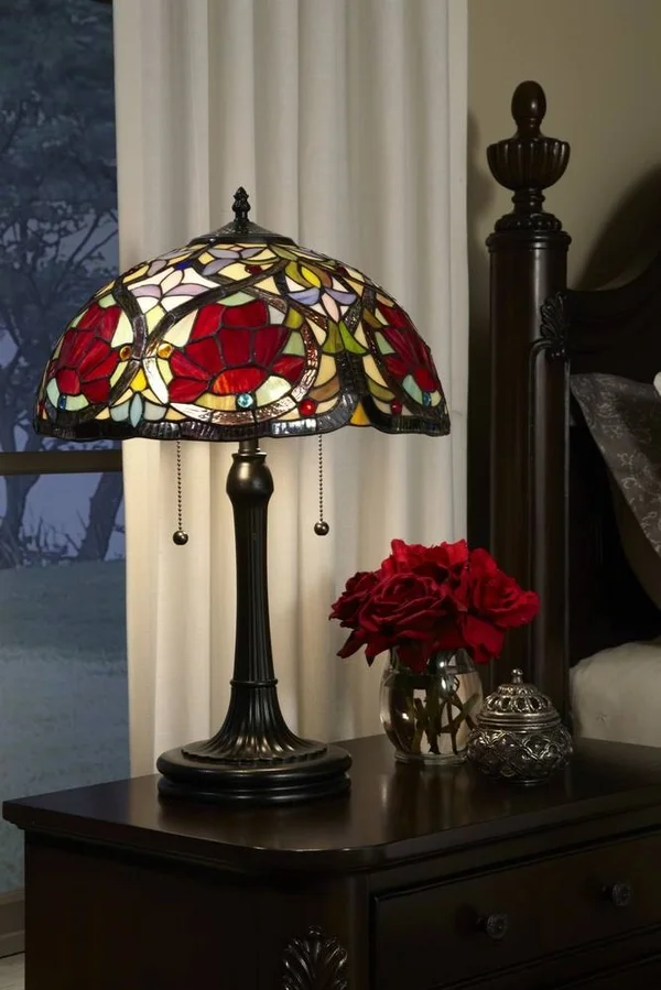2 Light Tiffany Table Lamp - Tiffany Floral Table Lamp Vintage Bronze Finish with Tiffany Glass - 71-BEL-973779 - Bailey Street