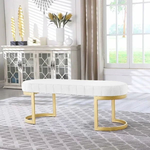 Morden Fort Contemporary Bench - Upholstered Velvet Bench Seat with Metal Legs for Entryway, Bedroom, Living Room - White - Mediu