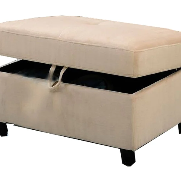 Fabric Upholstered Rectangular Ottoman with Hidden Storage - Beige