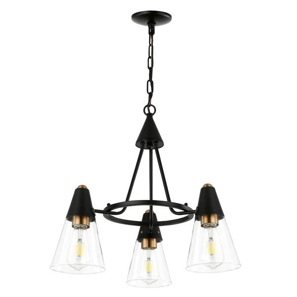 Light Society Petra 3-Light Chandelier - Black/Brass