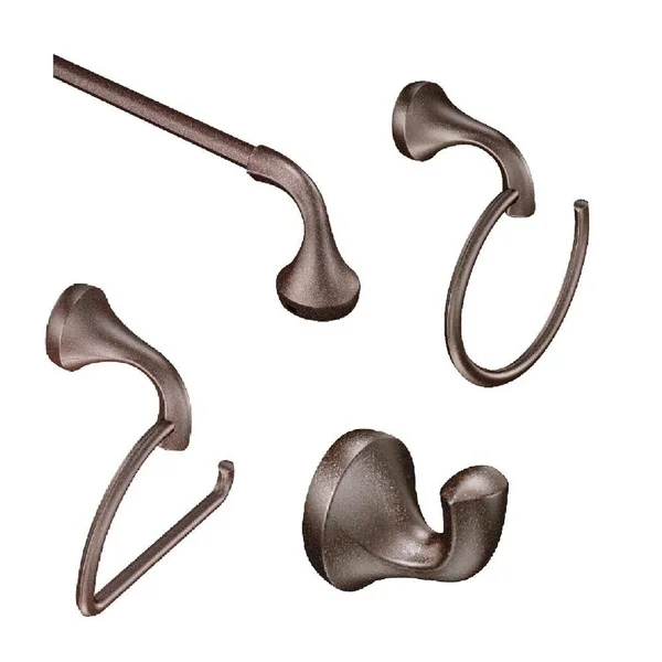 Moen Eva 4-Piece Bath Hardware Set with 18 in. Towel Bar, Paper Holder, Towel Ring, and Robe Hook in Oil Rubbed Bronze