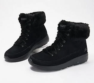 Skechers On-The-Go Water Repellent Suede Boots- Winter Chill - Size 10 Wide, Black