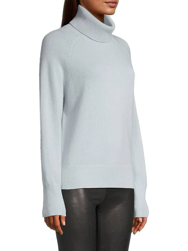 White + Warren Women's Cashmere Turtleneck Sweater - Day Light Blue - Size Xs