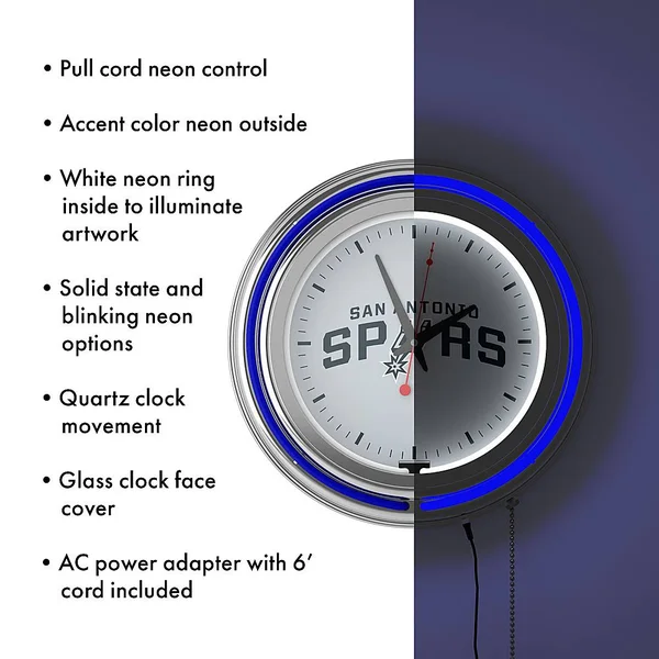 NBA Chrome Double Ring Neon Clock San Antonio Spurs