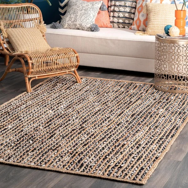 nuLOOM Glinda Natural Fiber Round Area Rug - Black/Grey, 6&
