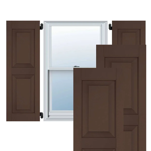 Ekena Millwork 12 in. x 41 in. Exterior Real Wood Sapele Mahogany Raised Panel Shutters Pair Tudor Brown