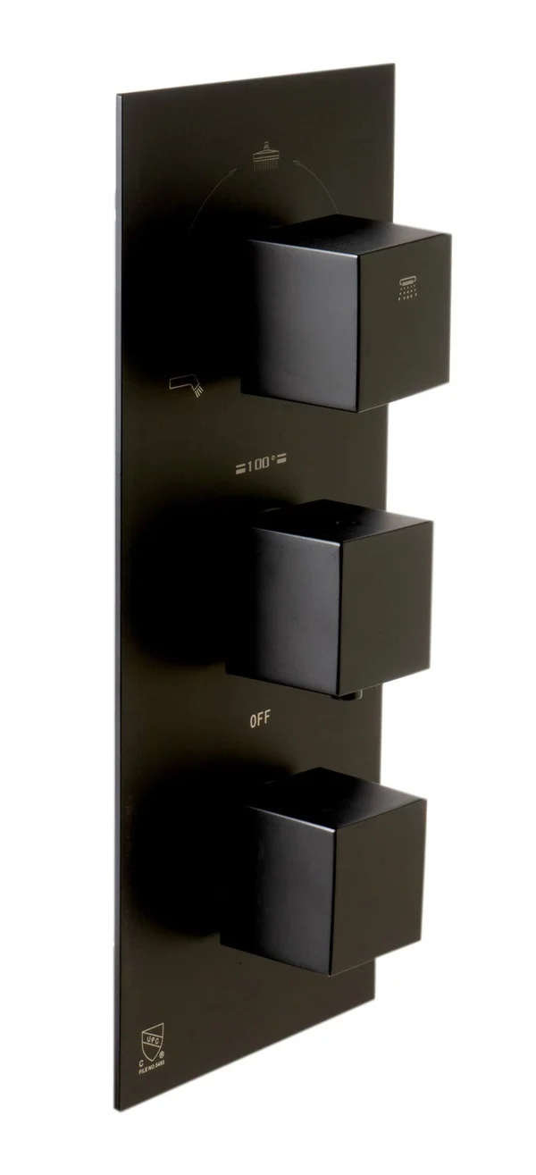Alfi Black Matte 3-Way Thermostatic Valve Shower Mixer Square Knobs