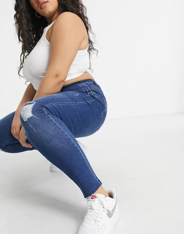 Yours Distressed Skinny Jeans in Mid Auth Blue