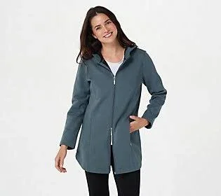 Denim & Co. Active Regular Fleece-Back Jersey Jacket, Size 1X, Dark Slate