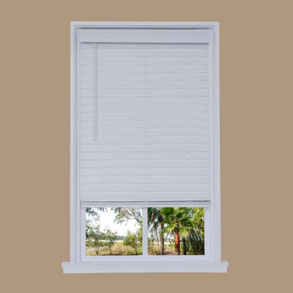 Allen + Roth 2.5-in Slat Width 51.5-in x 72-in Cordless White Faux Wood Room Darkening Horizontal Blinds - DFHSA5472-51.5