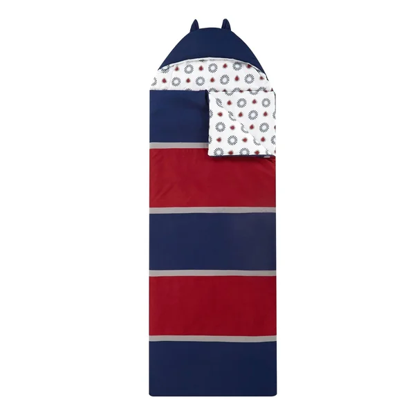 Chic Home Holger Sleeping Bag with Cat Ear Hood with Geometric Pattern, Navy/Red/White, Size: Twin Xlong