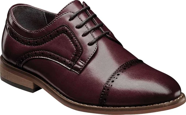 Boys& Stacy Adams Dickinson Perforated Cap Toe Oxford - Kids, Size: 11.5, Burgundy Leather