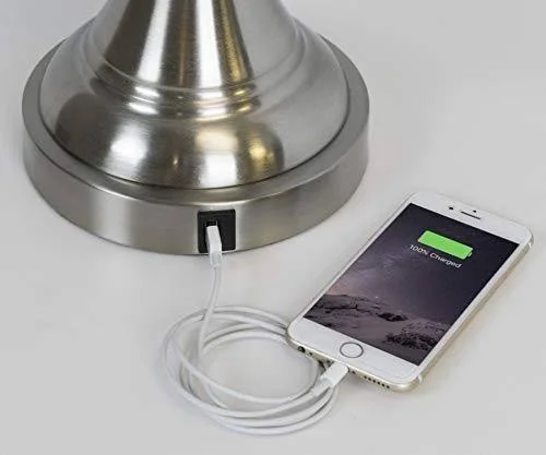 Grandview Gallery Brushed Nickel Table Lamp, Set of 2, 3-Way Switch Lamp with White Linen Shade, USB Charger in Lamp Base