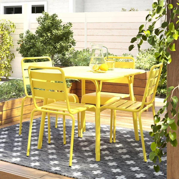 Novogratz Poolside Gossip, June Stacking Dining Chairs, 4 Pack, Yellow