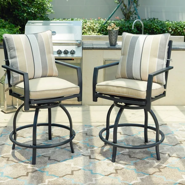 Patio Festival 2-Piece High Seating Swivel Chair Set (Beige)