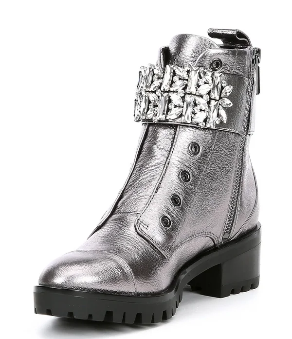 Karl Lagerfeld Pippa Crystal Embellished Platform Boot Black Leather