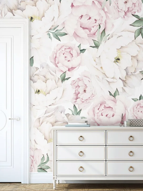 Peony Flower Mural Wall Art Peel and Stick Wallpaper - Pink