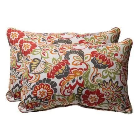 Alcott Hill Snowdon Outdoor Lumbar Pillow Size: 11.5x22 W x 18.5x22 D - Color: Red, Green Floral