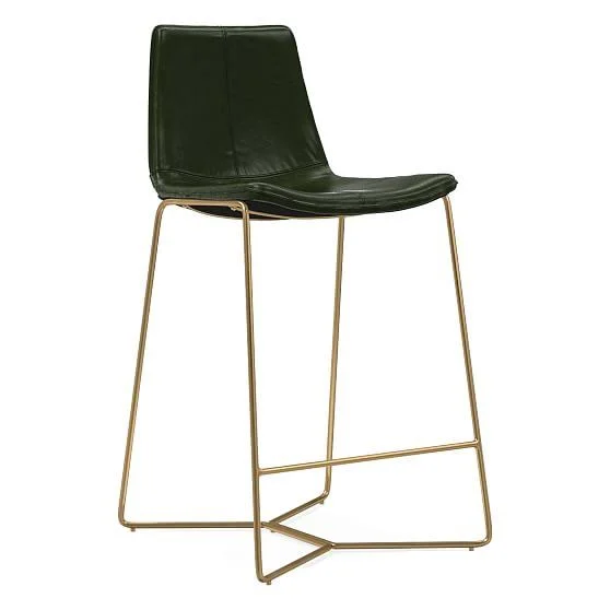 West Elm Slope Counter Stool, Halo Leather, Banker, Antique Brass