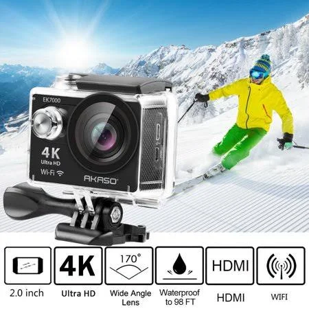Akaso Ek7000 4K WiFi Sports Action Camera Ultra HD Waterproof DV Camcorder 12MP 170 Degree Wide Angle Sage(Black)