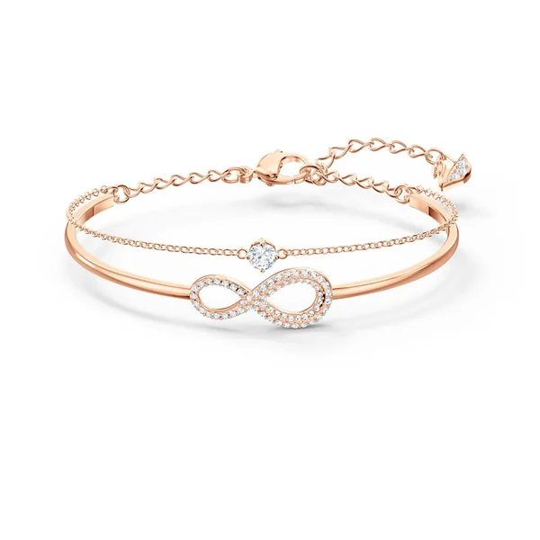 Swarovski Infinity Bangle, White, Rose-Gold Tone Plated