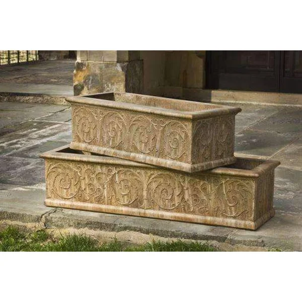 Campania International Arabesque Brown Stone Rolled Rim Planter