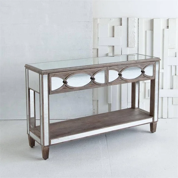 Maklaine Mirror 2 Drawer Console Table in Silver - M-4960-2007039