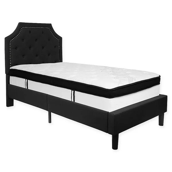 Flash Furniture Brighton Twin Upholstered Platform Bed in Black with Mattress