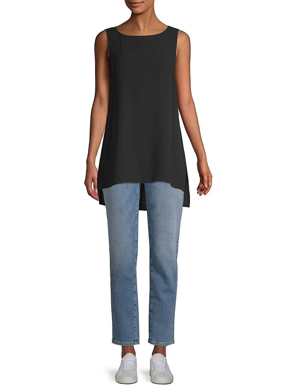 Eileen Fisher System Long Shell in Silk Georgette Crepe - Black, Xs