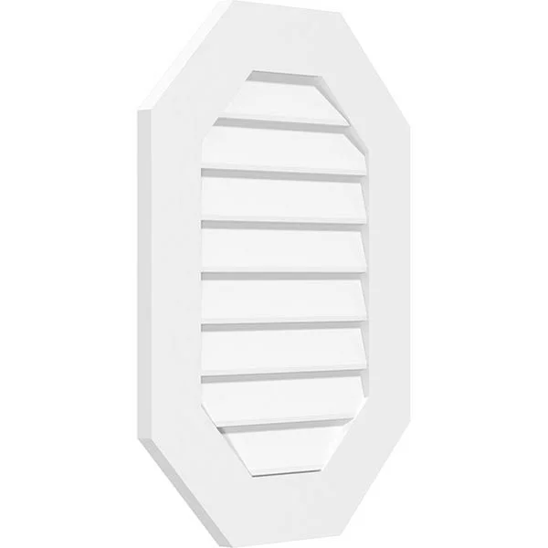 Ekena Millwork GVPOV34X4001SN 34x22W x 40x22H Vertical Elongated Octagon Surface Mount PVC Gable Vent: Non-Functional, w/ 3-1/2x