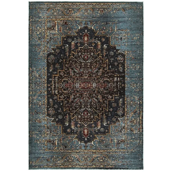 Style Haven Regal Medallion blue/navy Polypropylene and Polyester Area Rug - 9&10 x 12&10 9&10x22 x 12&10x22