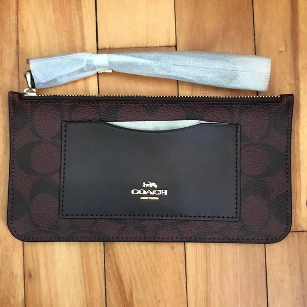 Coach Signature Zip Top Wallet Wristlet (Oxblood 1)