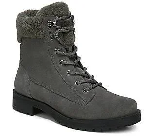 Vionic Water ResistantSuede Lace-Up Hiker Boots - Zoey, Size 7-1/2 Wide, Charcoal
