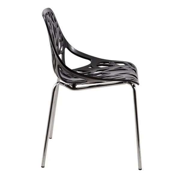 LeisureMod Modern Asbury Dining Chair with Chromed Legs, Black, Set of 2