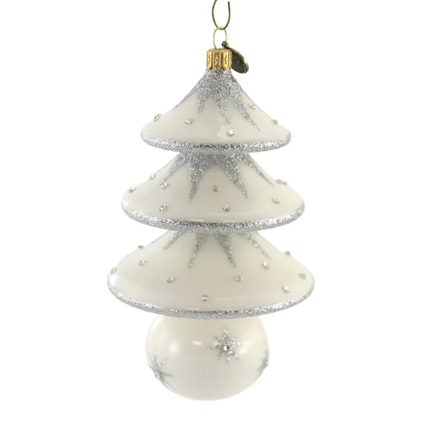 Blu Bom Christmas Tree Drop on A Ball. Glass Ornament Silver White Tannenbaum 128004, Size: 6.25 H x 3.50 W x 3.50 D