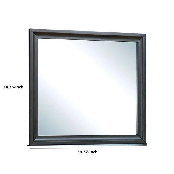 Benjara 32 inch Transitional Style Wooden Frame Mirror, Antique Gray
