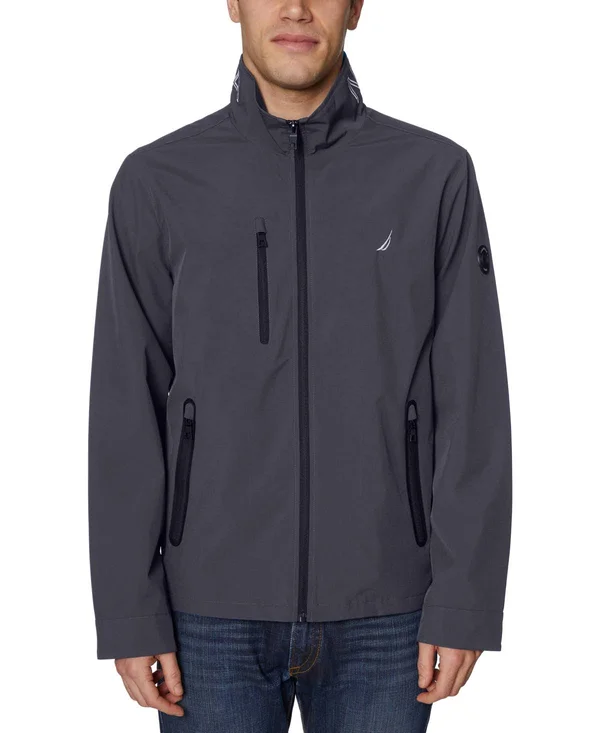 Nautica Men's Stretch Performance Windbreaker and Rain Jacket - Dark Grey