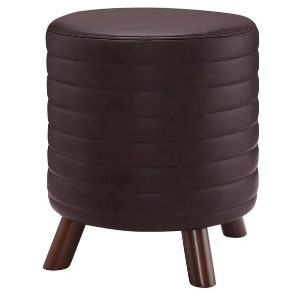 Riverbay Furniture Round Faux Leather Upholstered Stool in Brown
